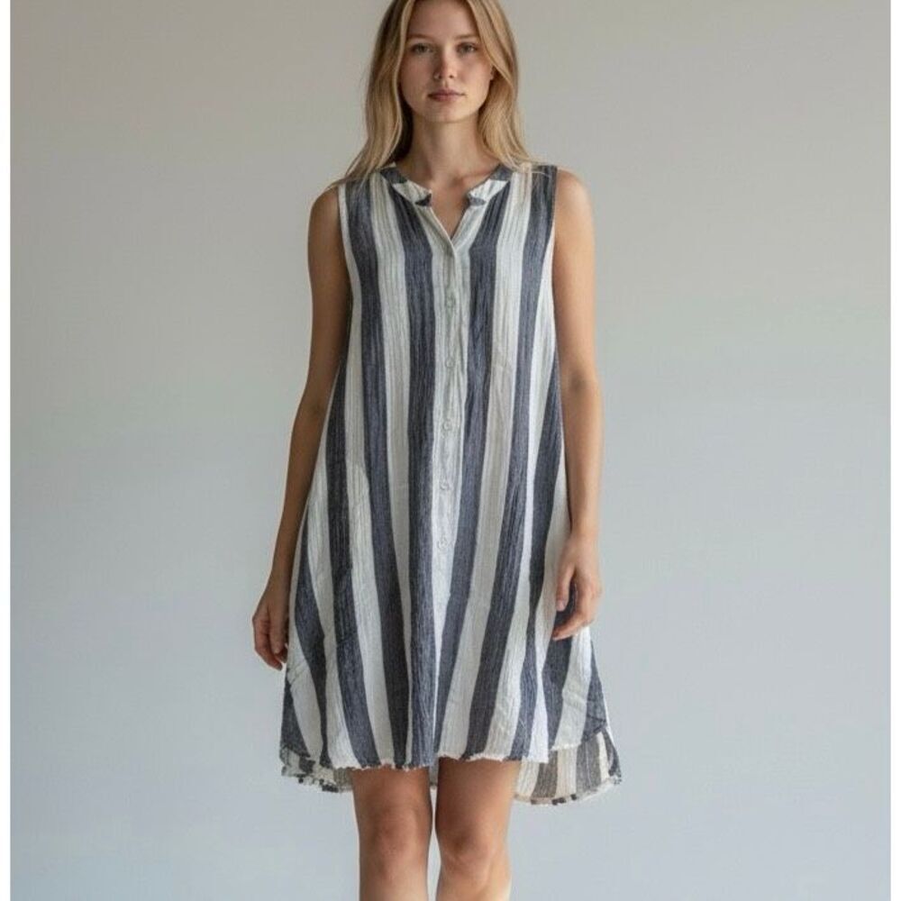 Cloth & Stone S Sleeveless Striped Button-Down Dress Preppy Boardwalk Boho Artsy